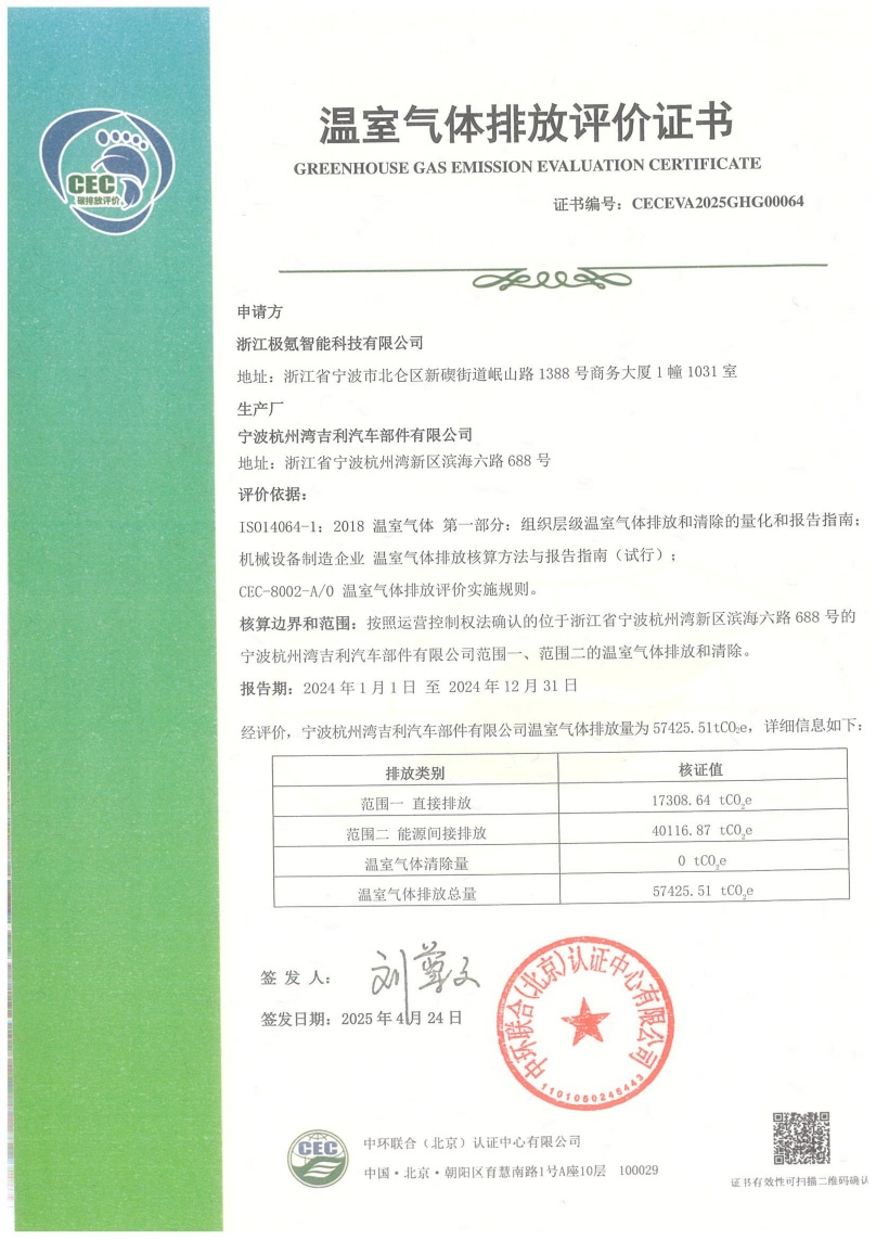 寧波杭州灣吉利汽車部件有限公司-CECEVA2025GHG00064